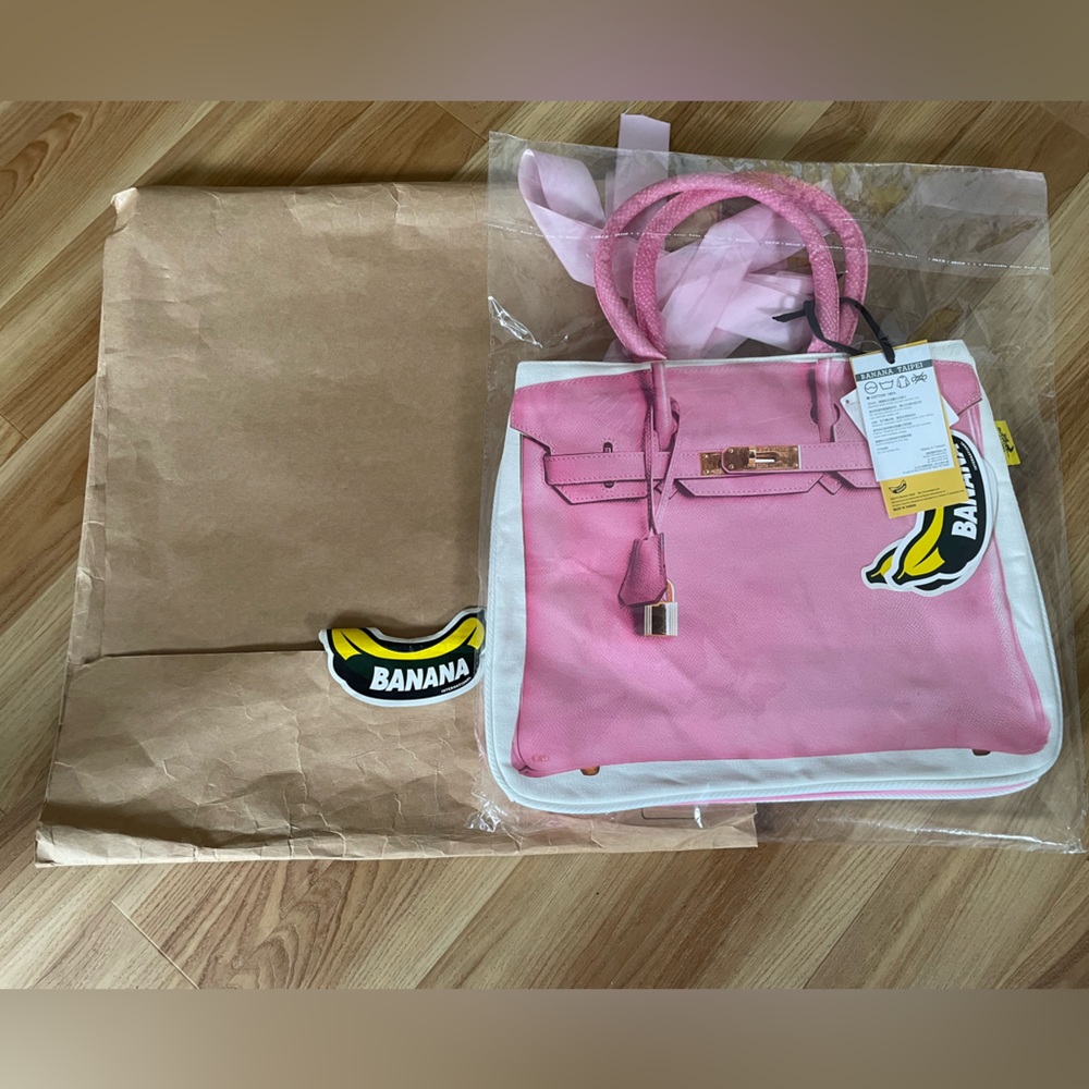 Pink and White Tote Bag